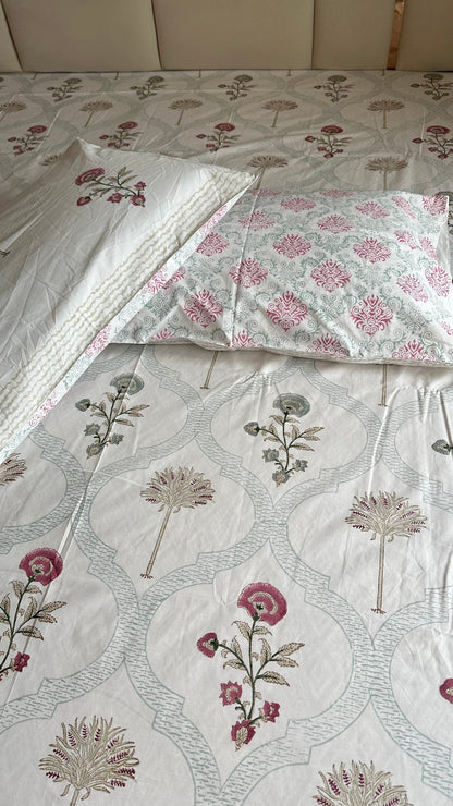 Crimson & Sage Sanganeri hand block printed king bedsheet — Artisan's Thread