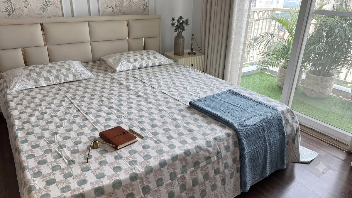 Jaipur Flora Sanganeri hand block printed king bedsheet — Artisan's Thread