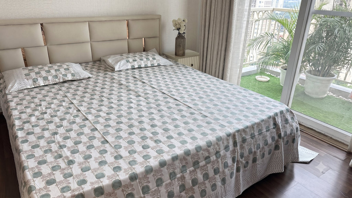Jaipur Flora Sanganeri hand block printed king bedsheet — Artisan's Thread