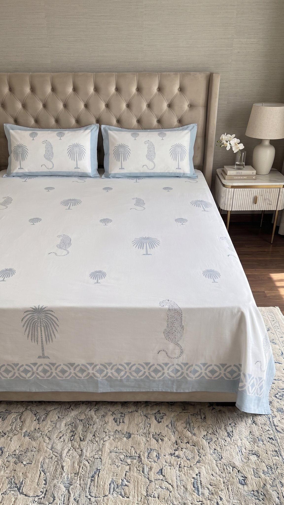 Morning Mist Jungle Sanganeri hand block printed king bedsheet — Artisan's Thread