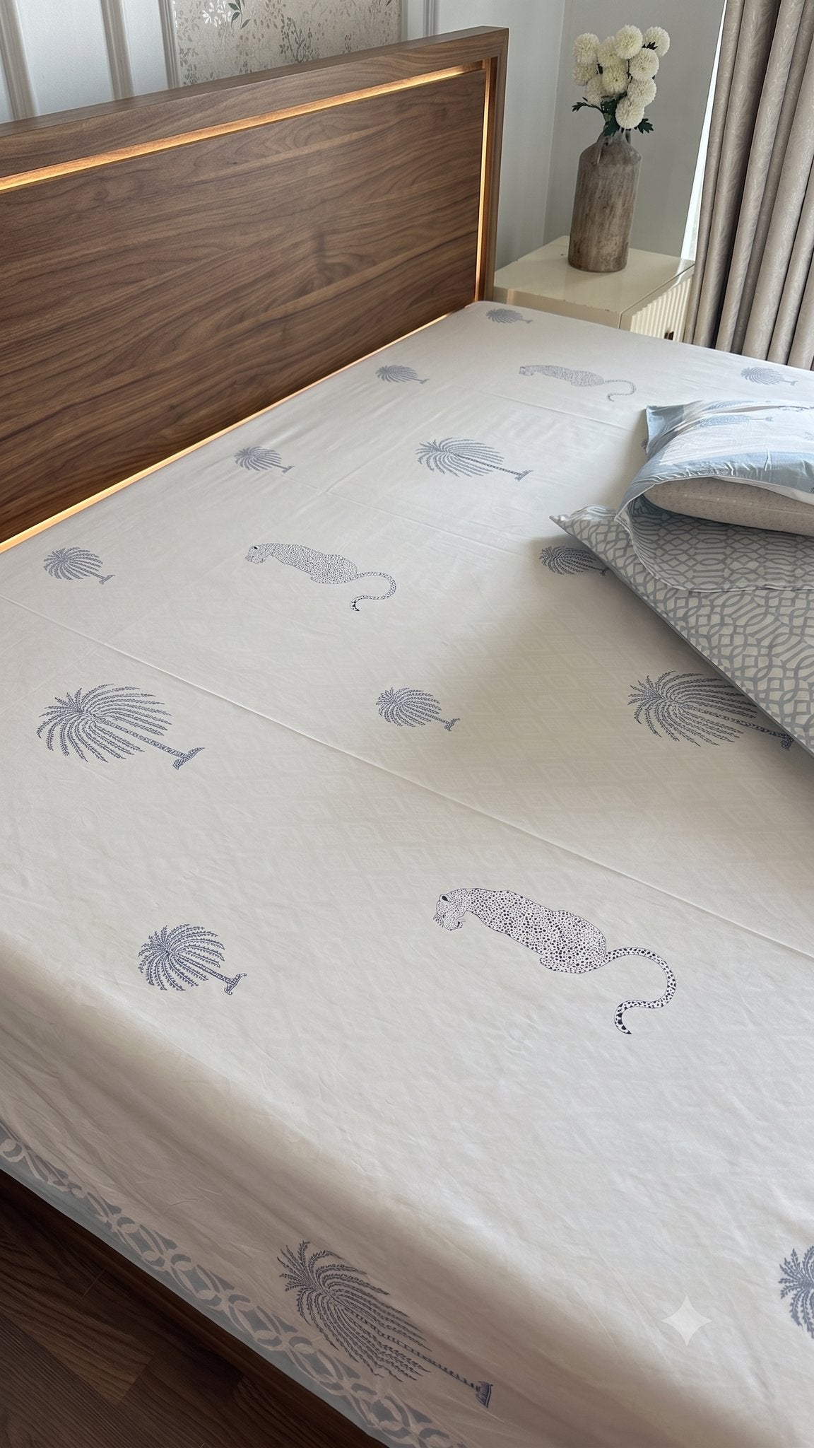 Morning Mist Jungle Sanganeri hand block printed king bedsheet — Artisan's Thread