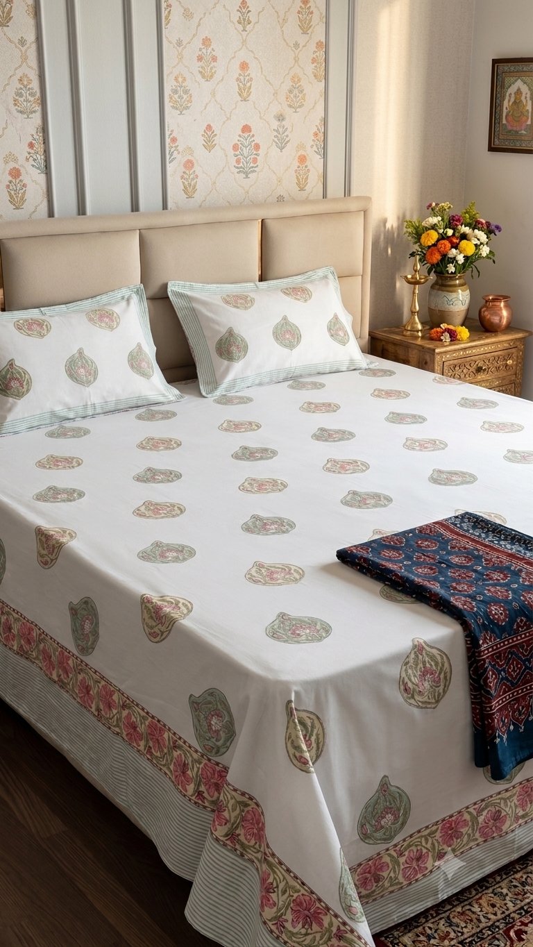 Mughal Paisley Sanganeri hand block printed king bedsheet — Artisan's Thread
