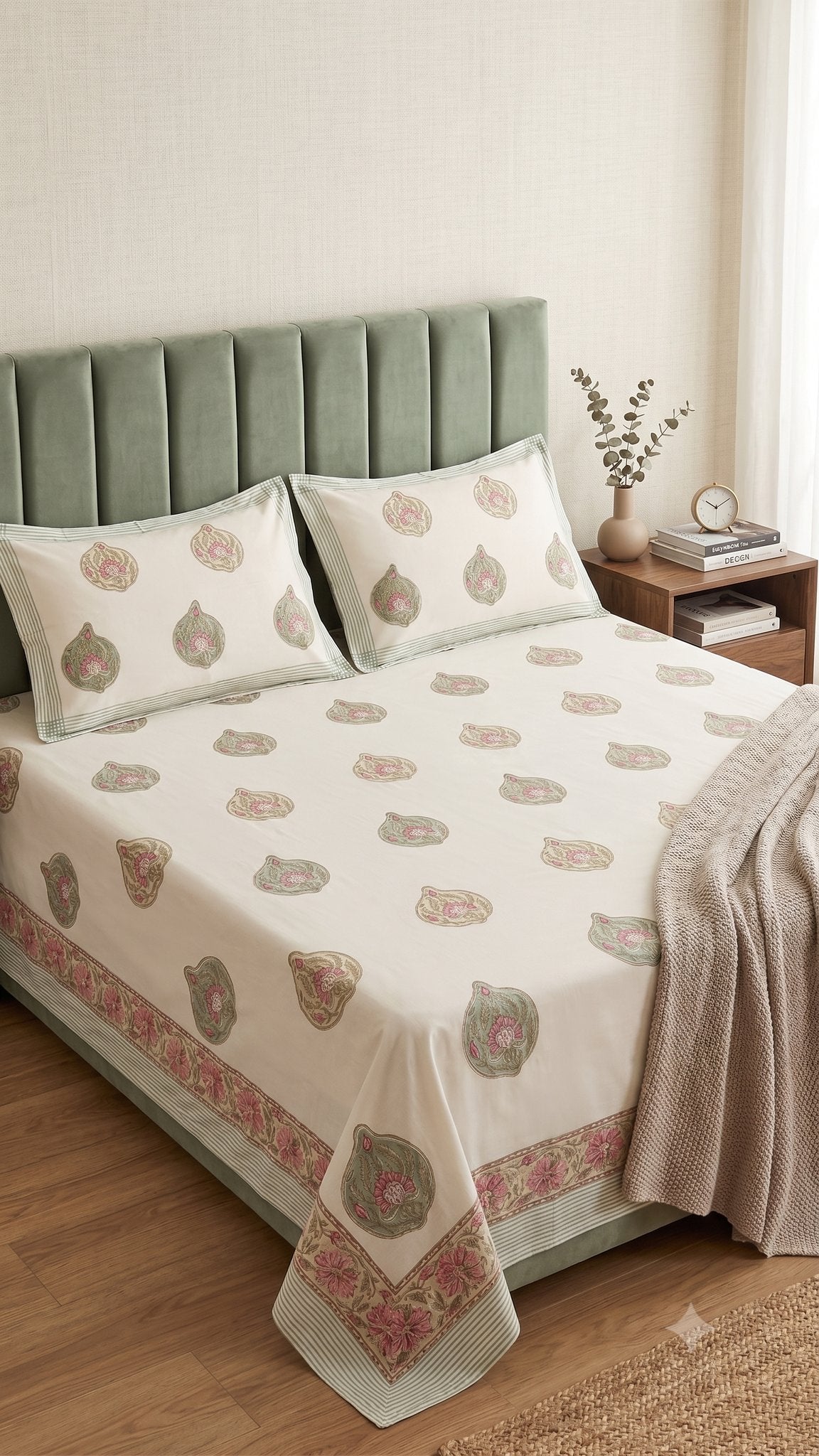 Mughal Paisley Sanganeri hand block printed king bedsheet — Artisan's Thread