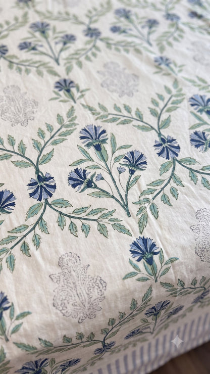 The Classic Indigo Jaal Sanganeri hand block printed king bedsheet — Artisan's Thread