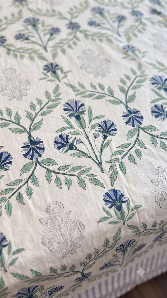The Classic Indigo Jaal Sanganeri hand block printed king bedsheet — Artisan's Thread
