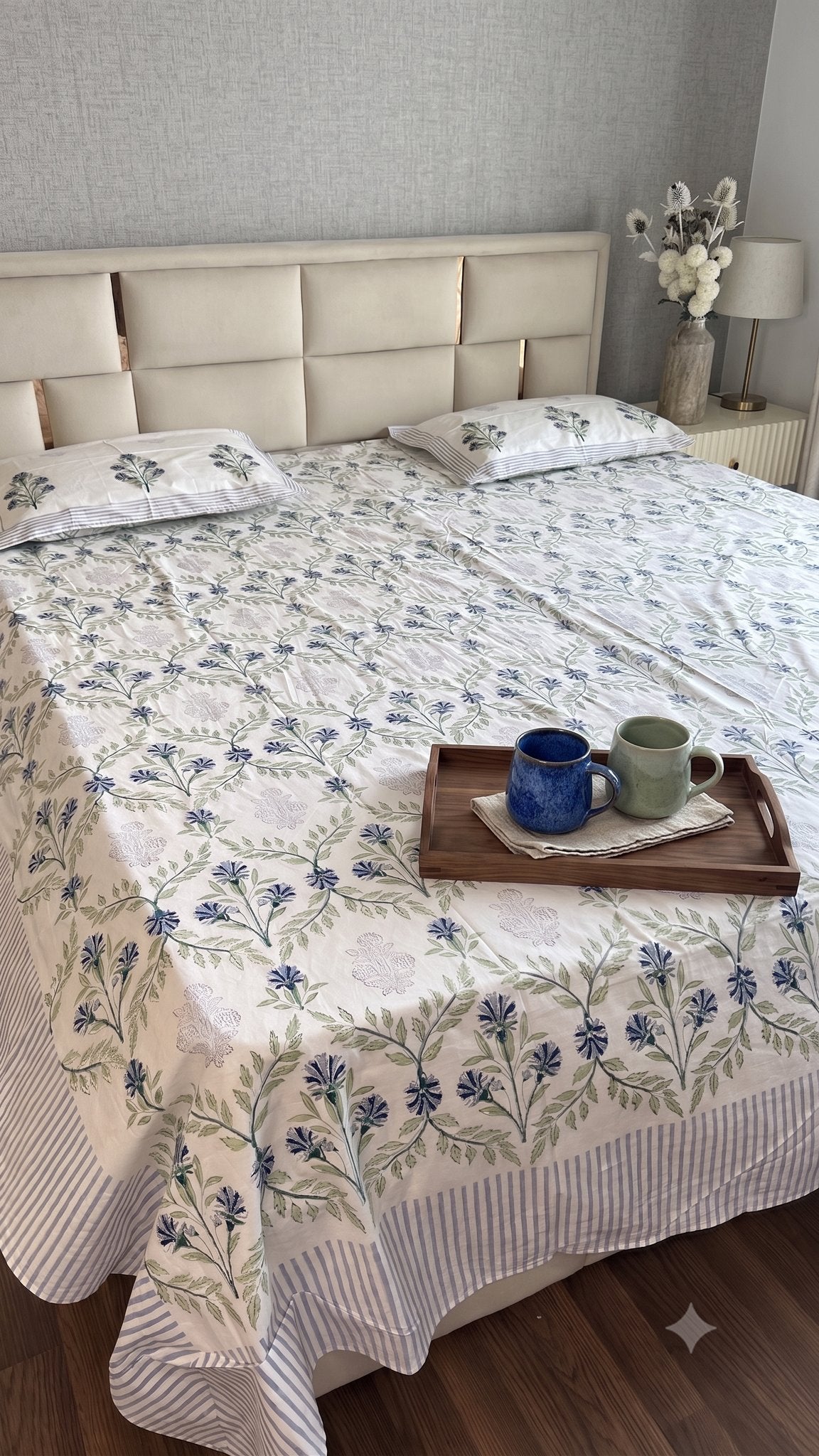The Classic Indigo Jaal Sanganeri hand block printed king bedsheet — Artisan's Thread