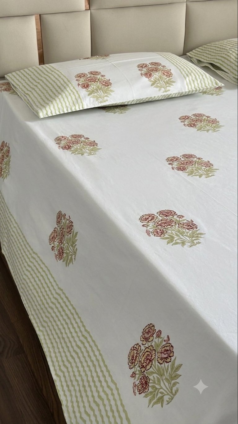 The Dusty Rose Sanganeri hand block printed king bedsheet — Artisan's Thread