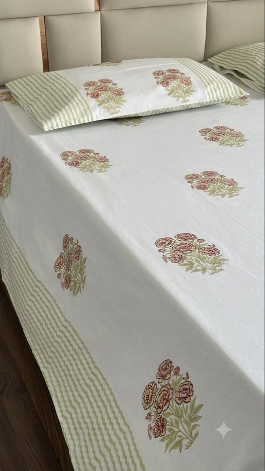The Dusty Rose Sanganeri hand block printed king bedsheet — Artisan's Thread