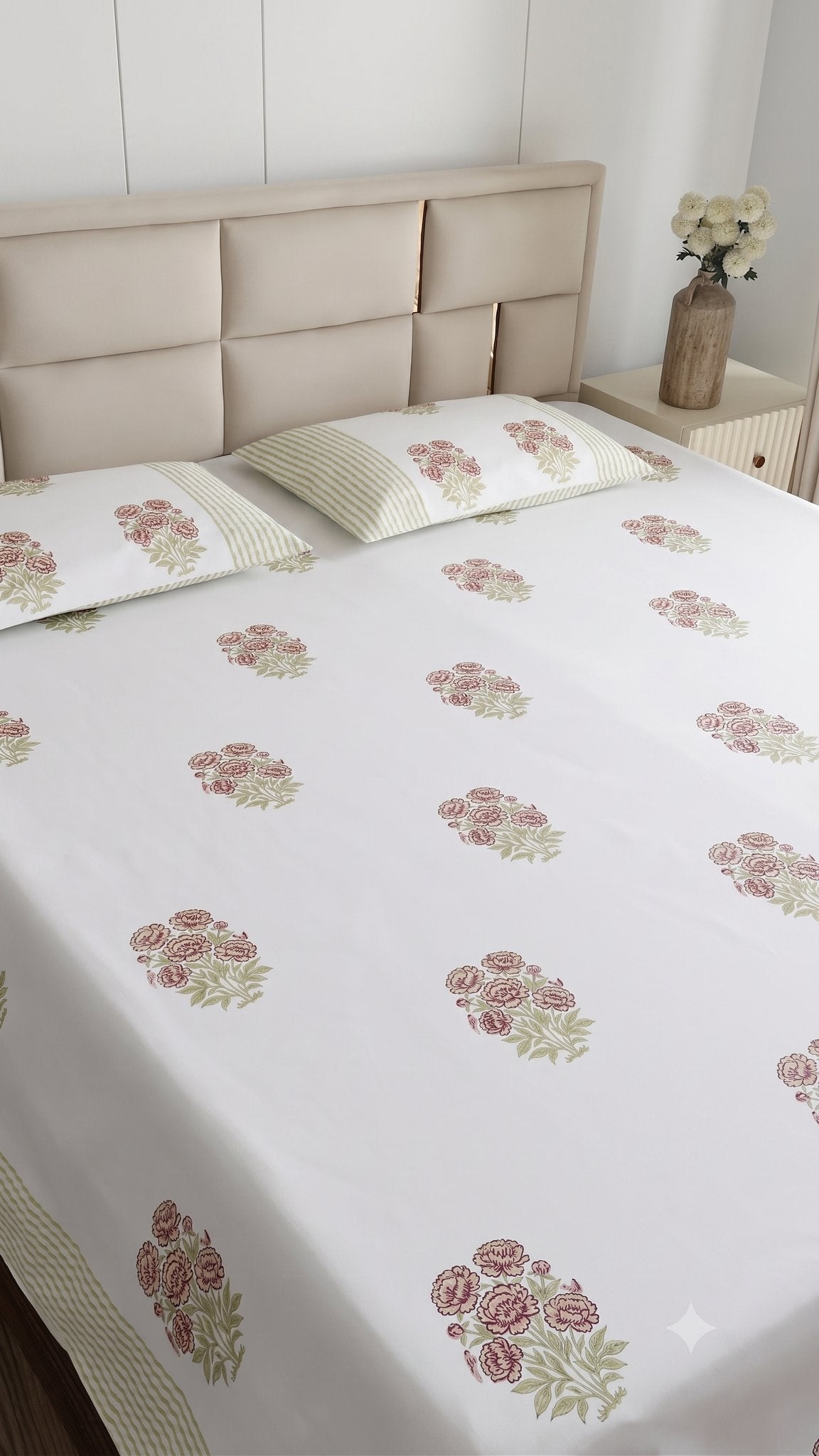 The Dusty Rose Sanganeri hand block printed king bedsheet — Artisan's Thread
