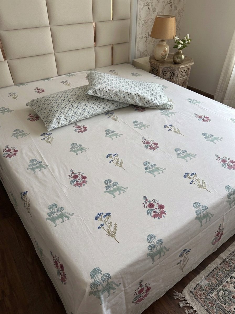 The Royal Jawai Sanganeri hand block printed king bedsheet — Artisan's Thread