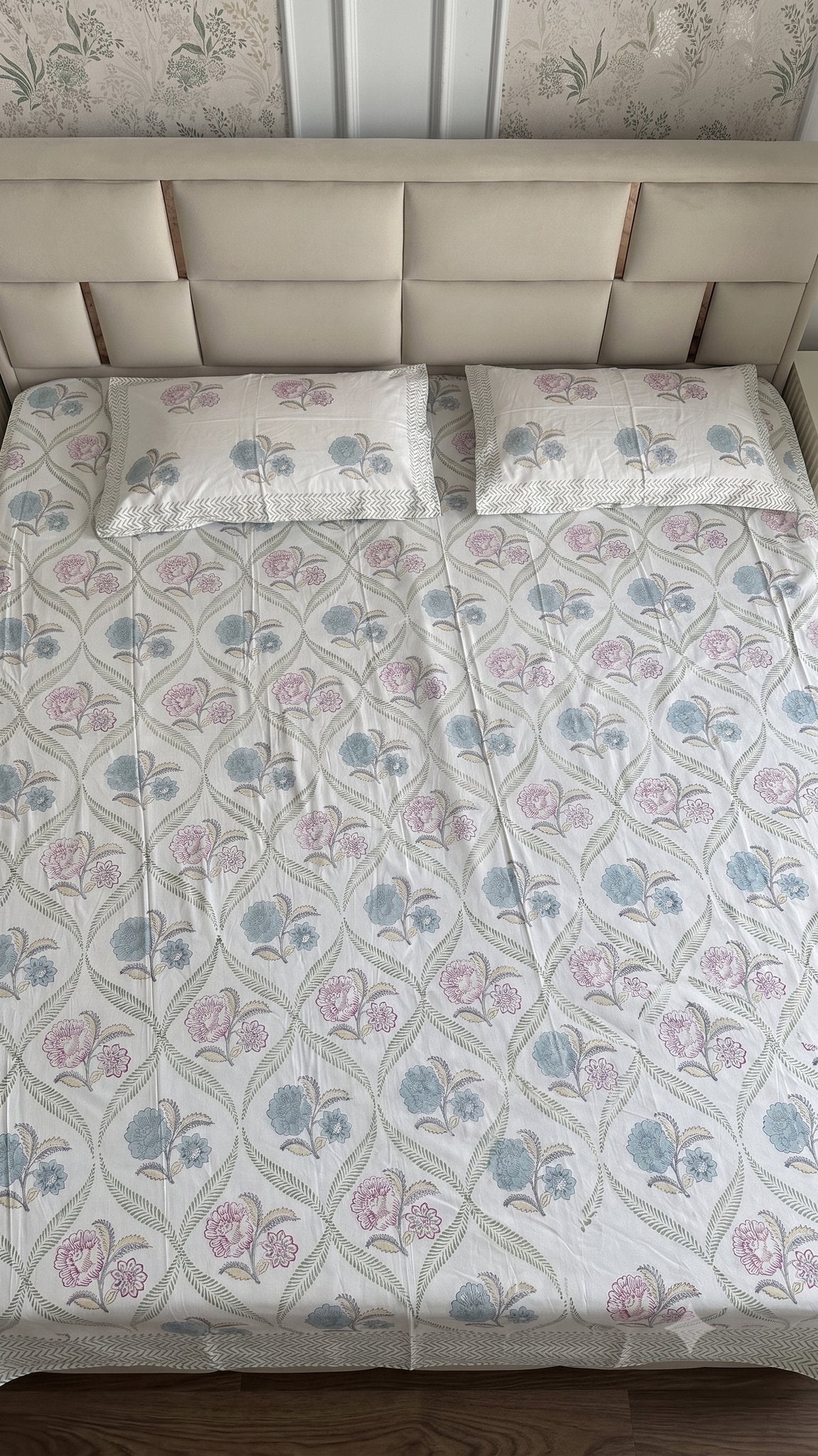 Vintage Bloom Sanganeri hand block printed king bedsheet — Artisan's Thread