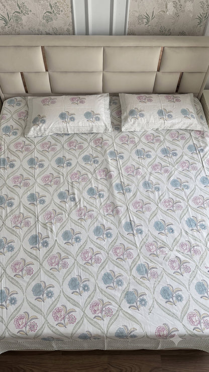 Vintage Bloom Sanganeri hand block printed king bedsheet — Artisan's Thread