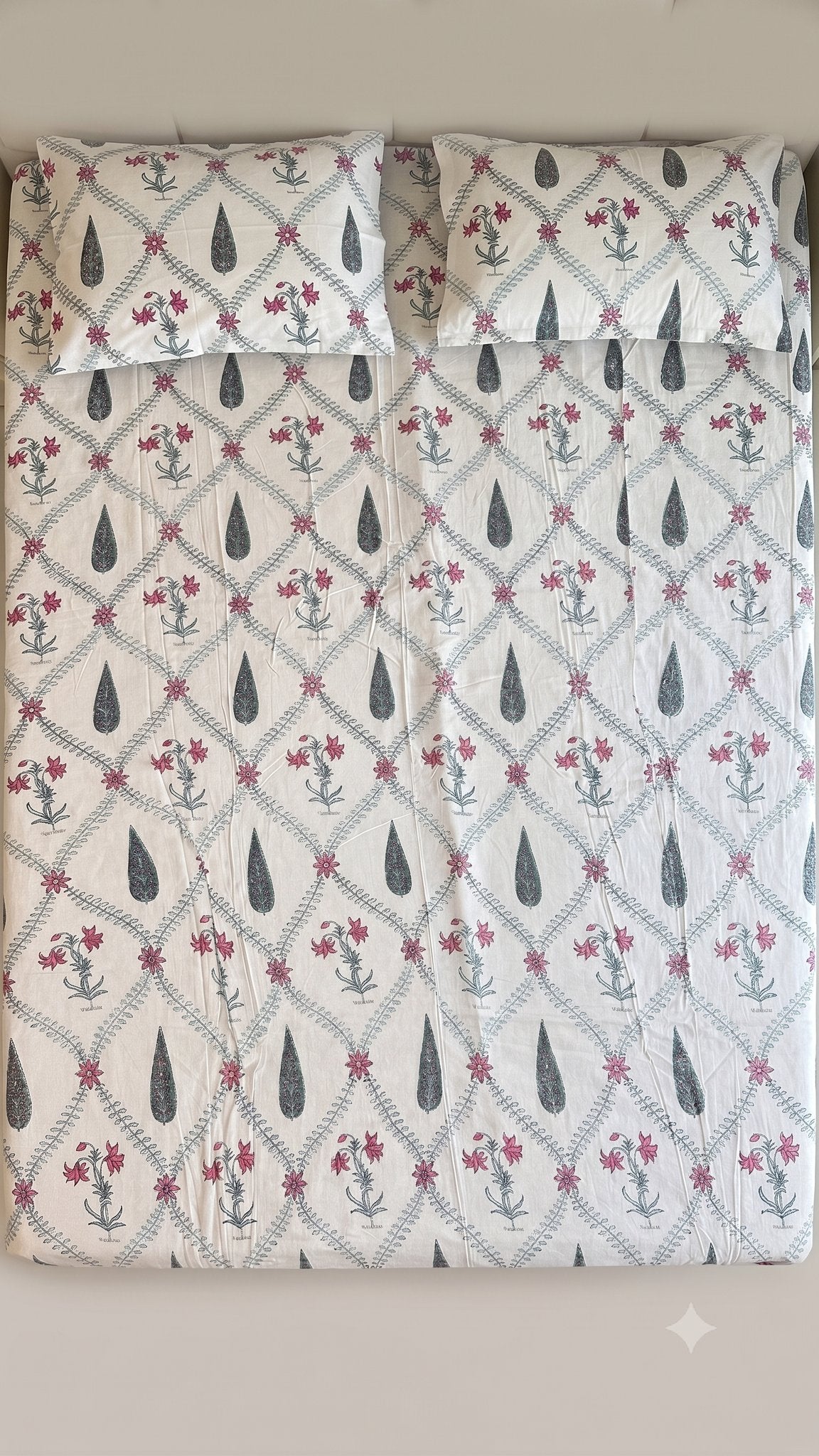 The Spring Courtyard Sanganeri hand block printed king bedsheet — Artisan's Thread