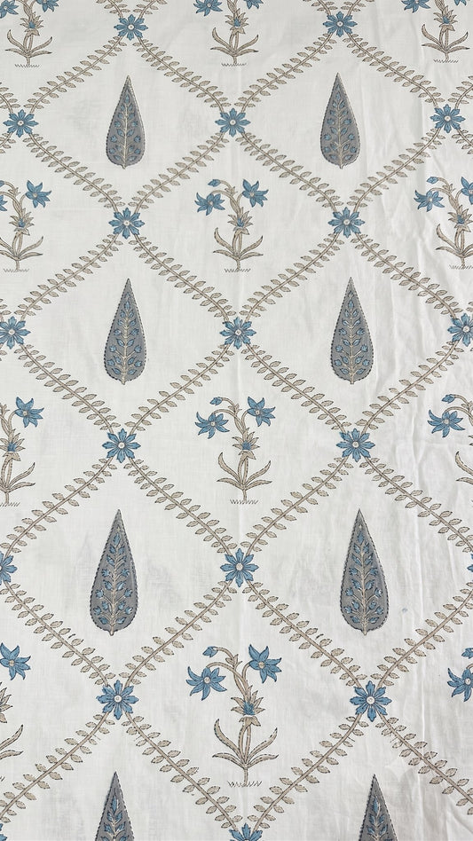 Blue and Green Paisley Sanganeri hand block printed king bedsheet — Artisan's Thread