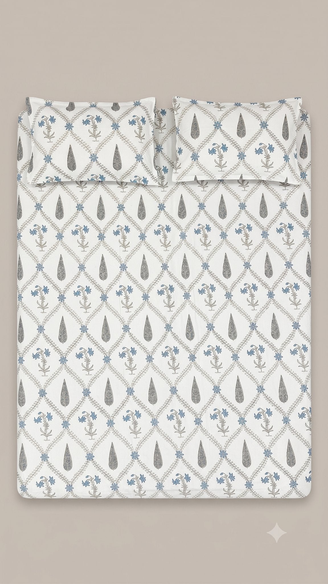 Blue and Green Paisley Sanganeri hand block printed king bedsheet — Artisan's Thread