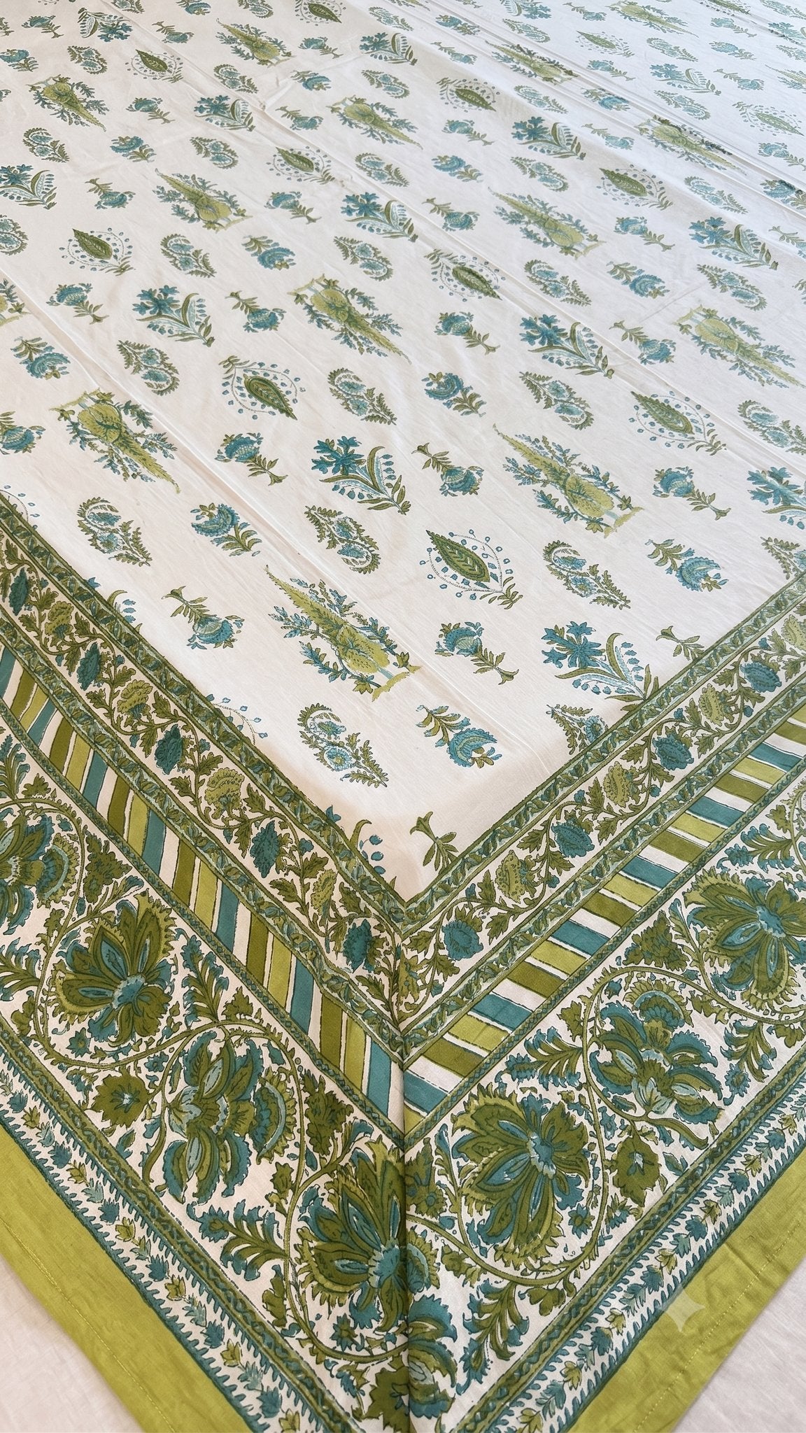 Emerald and Green Canopy Sanganeri hand block printed king bedsheet — Artisan's Thread