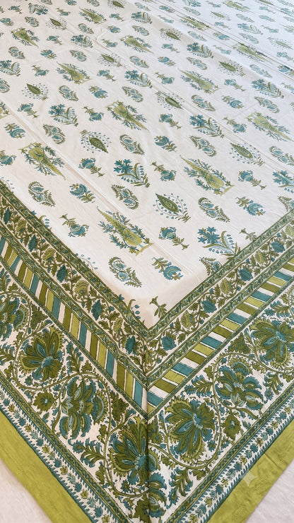Emerald and Green Canopy Sanganeri hand block printed king bedsheet — Artisan's Thread