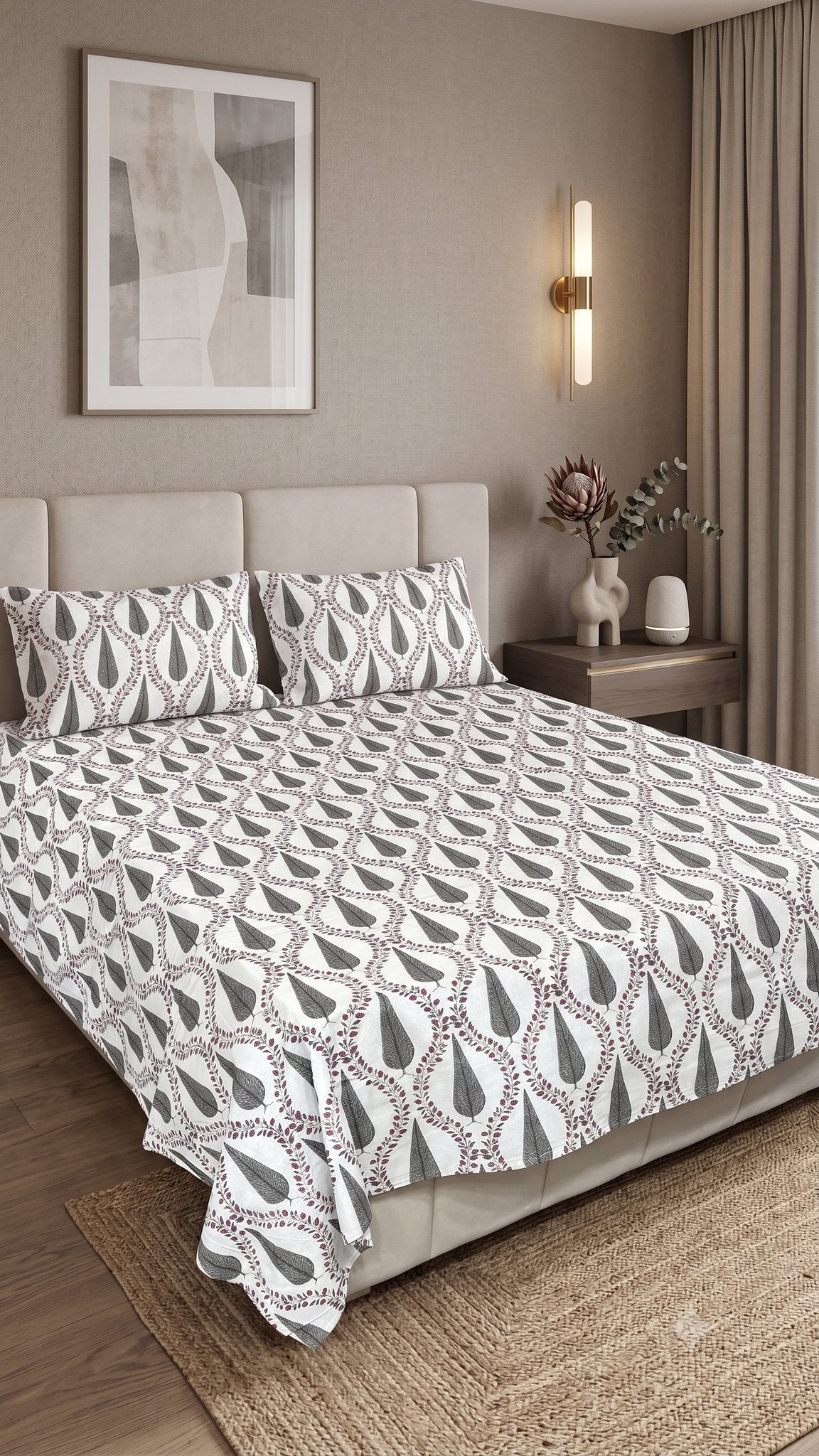 Midnight Fern Sanganeri hand block printed king bedsheet — Artisan's Thread