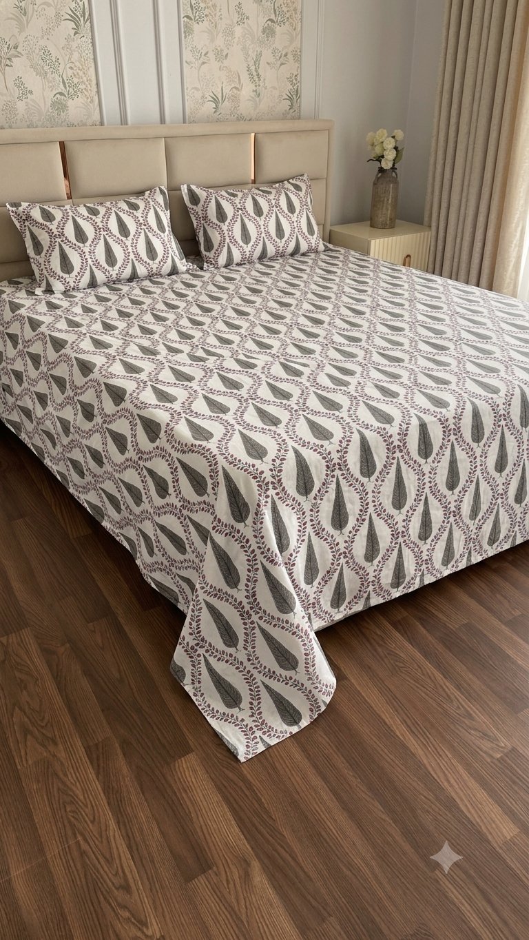 Midnight Fern Sanganeri hand block printed king bedsheet — Artisan's Thread