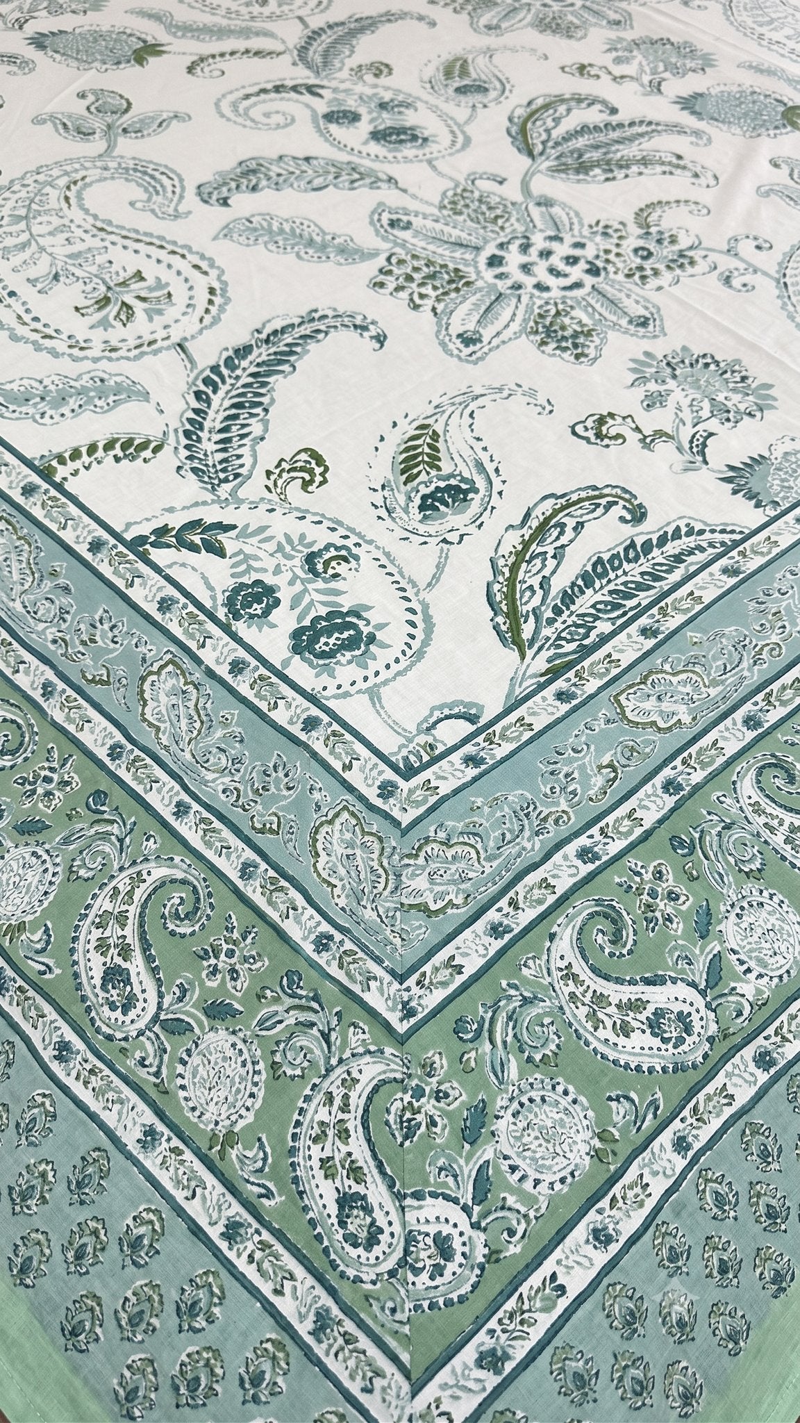 Sanganeri Mint Ambi Sanganeri hand block printed king bedsheet — Artisan's Thread