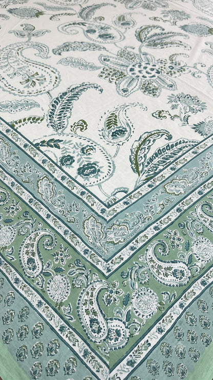 Sanganeri Mint Ambi Sanganeri hand block printed king bedsheet — Artisan's Thread