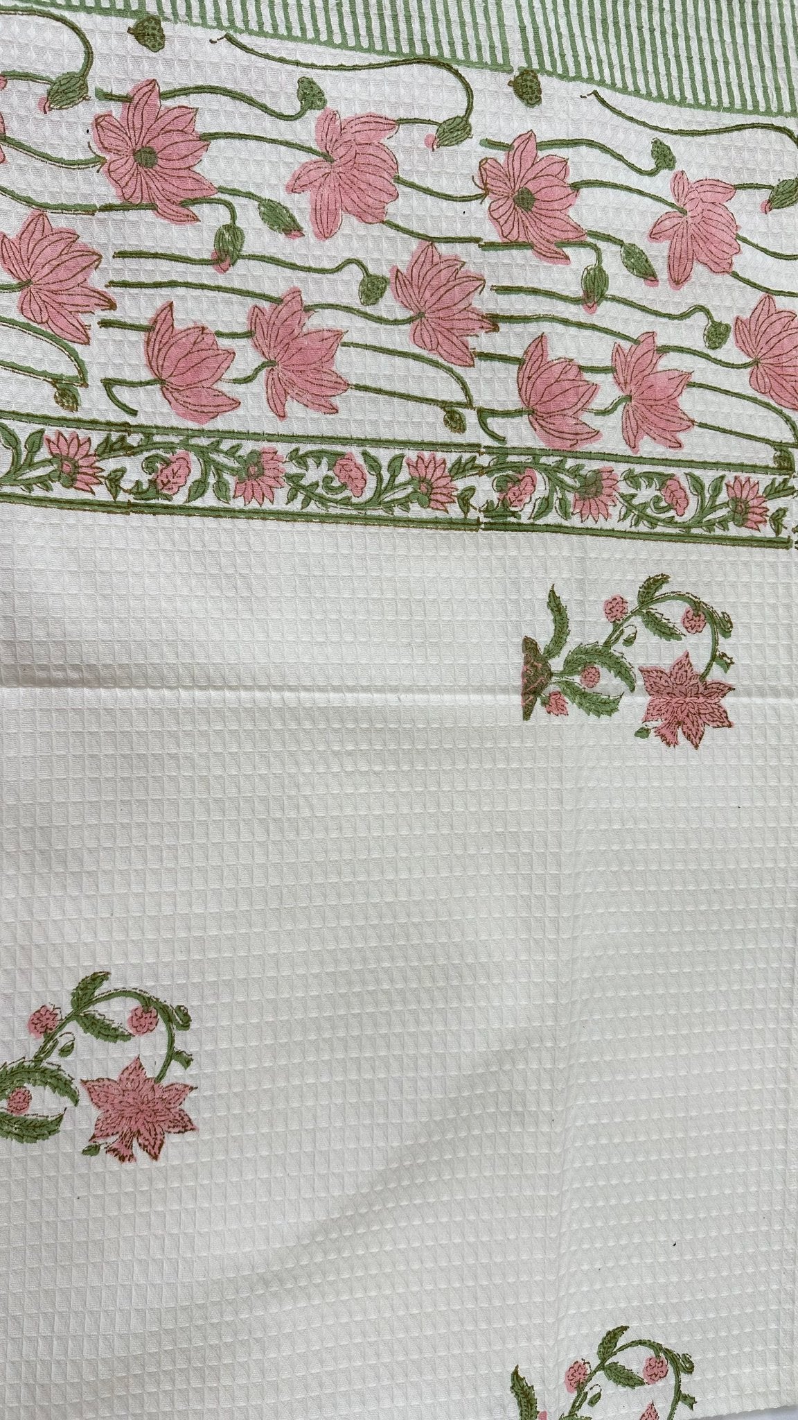 Pink Lotus hand block printed waffle cotton towel — Artisan's Thread
