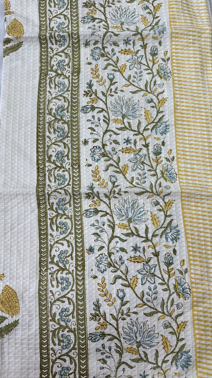 Marigold & Indigo hand block printed waffle cotton towel — Artisan's Thread