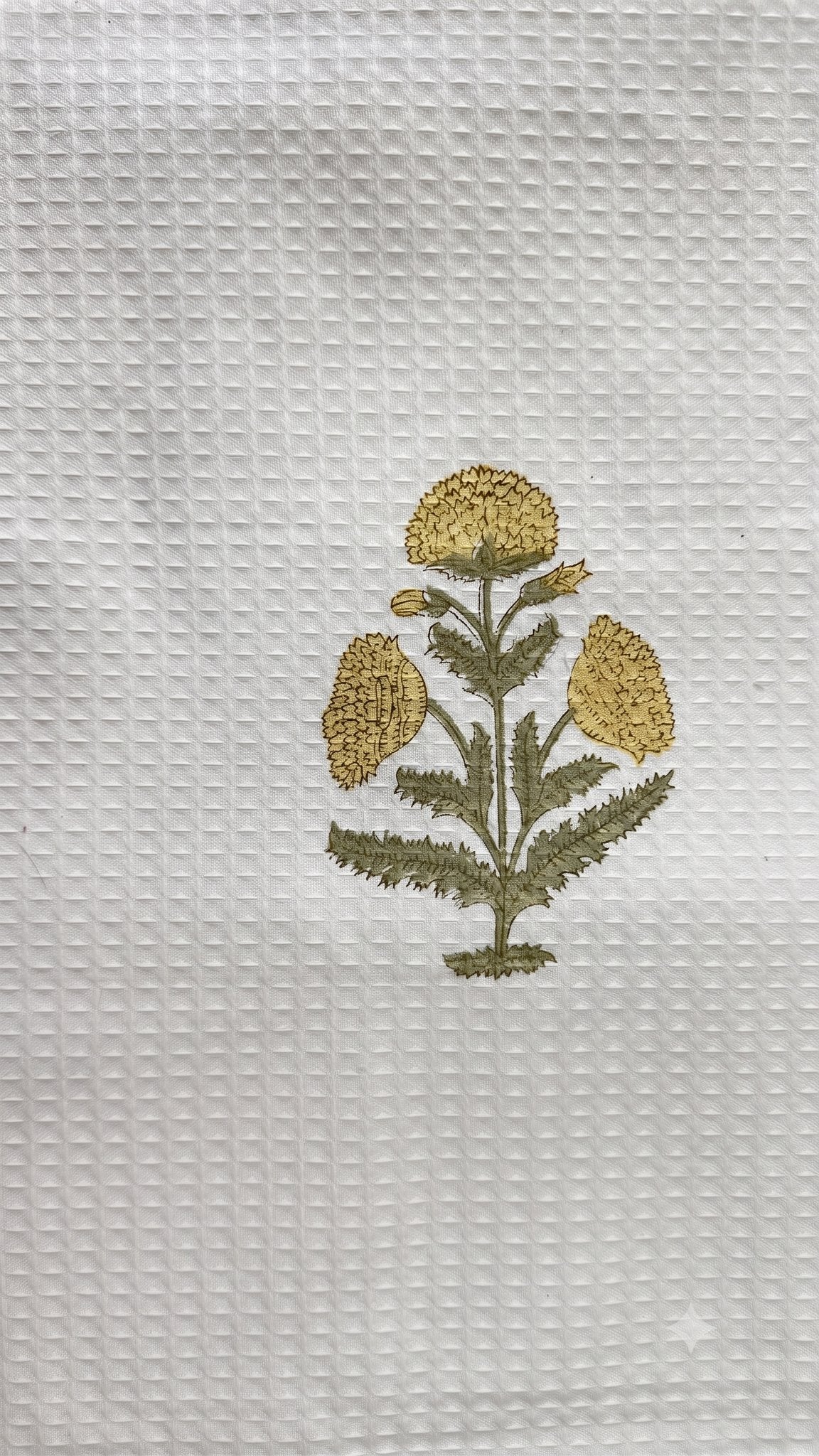 Marigold & Indigo hand block printed waffle cotton towel — Artisan's Thread