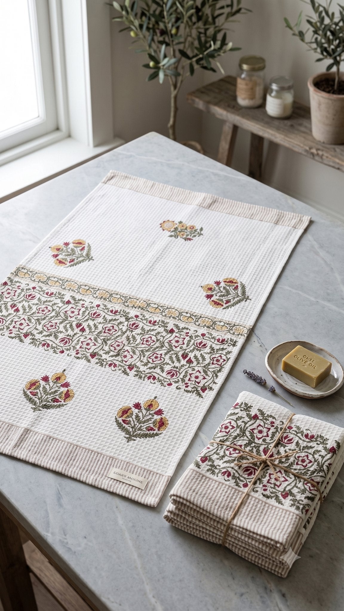 Purple Iris hand block printed waffle cotton towel — Artisan's Thread