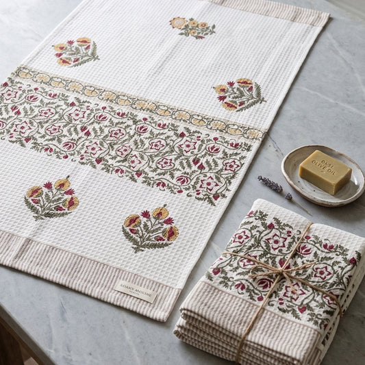 Purple Iris hand block printed waffle cotton towel — Artisan's Thread