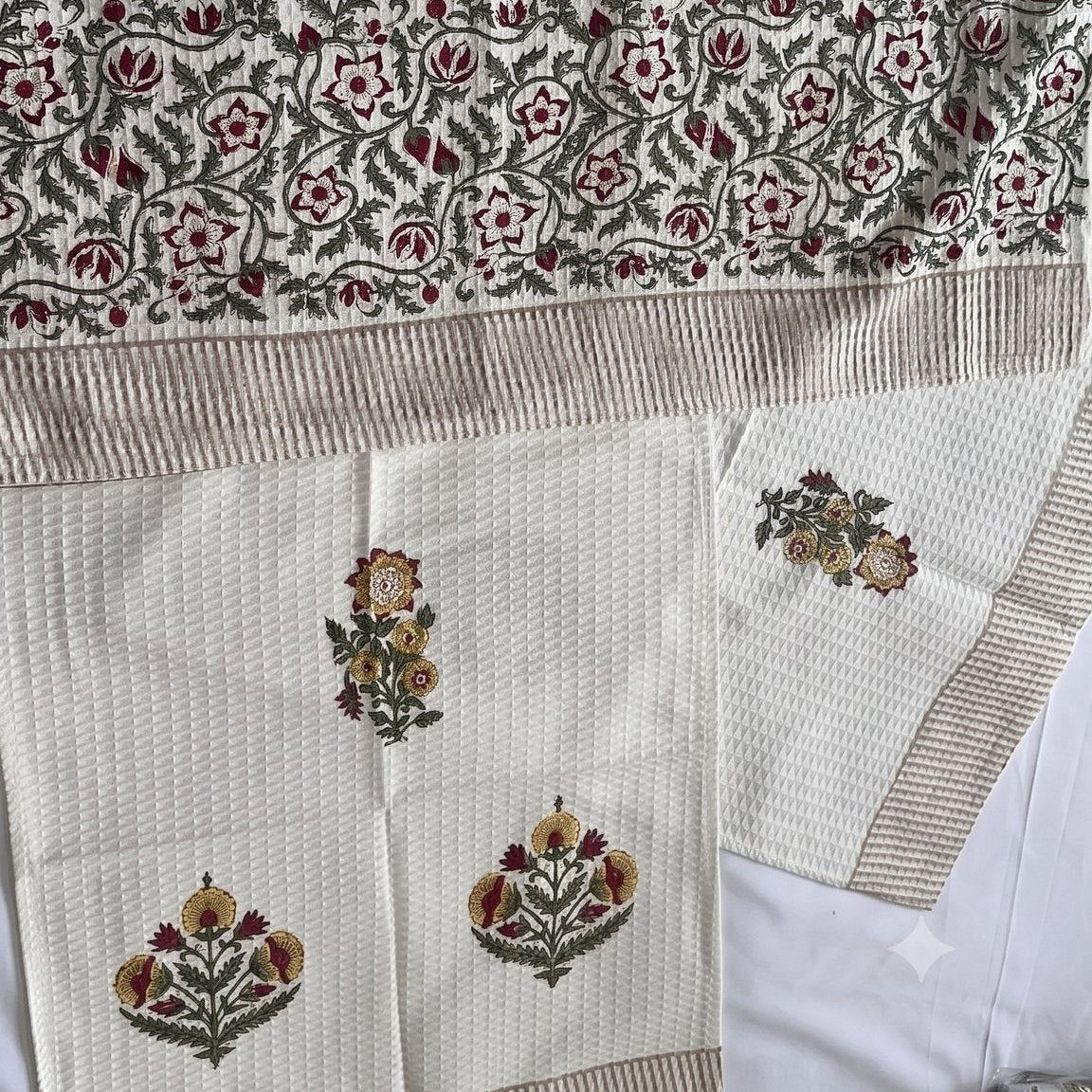 Purple Iris hand block printed waffle cotton towel — Artisan's Thread