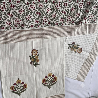 Purple Iris hand block printed waffle cotton towel — Artisan's Thread