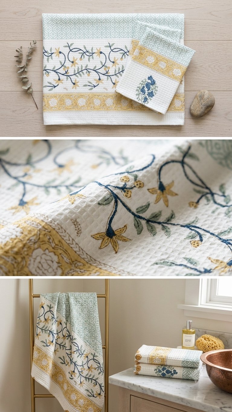 Yellow Amaltas hand block printed waffle cotton towel — Artisan's Thread