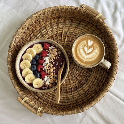Round nesting cane tray with handles — handwoven in Assam, Artisan's Thread