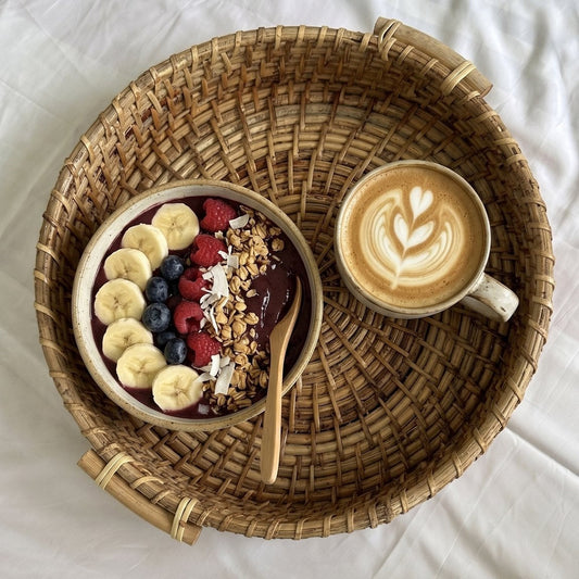 Round nesting cane tray with handles — handwoven in Assam, Artisan's Thread