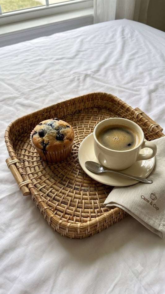 Square nesting cane tray with handles — handwoven in Assam, Artisan's Thread