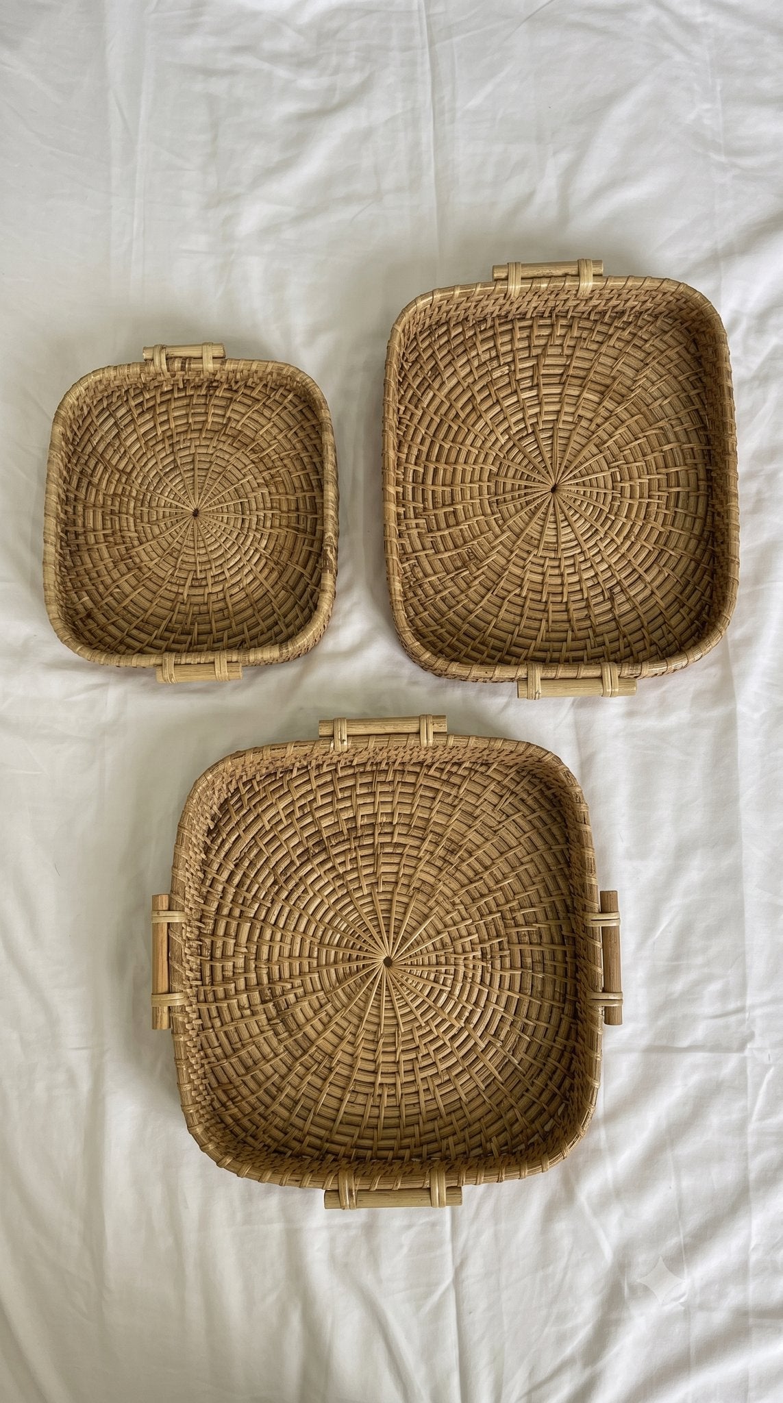 Square nesting cane tray with handles — handwoven in Assam, Artisan's Thread