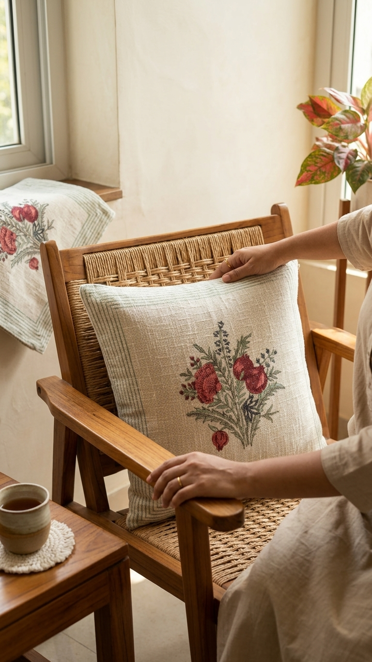 Anaar Hand Block Print Cushion Covers - Cotton Jute (Set of 5)