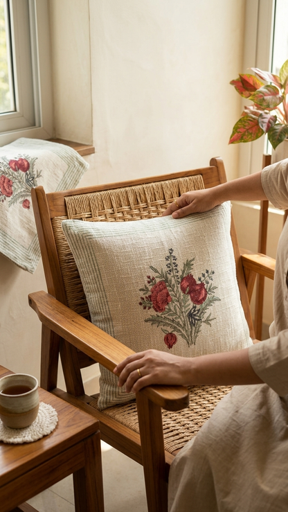 Anaar Hand Block Print Cushion Covers - Cotton Jute (Set of 5)